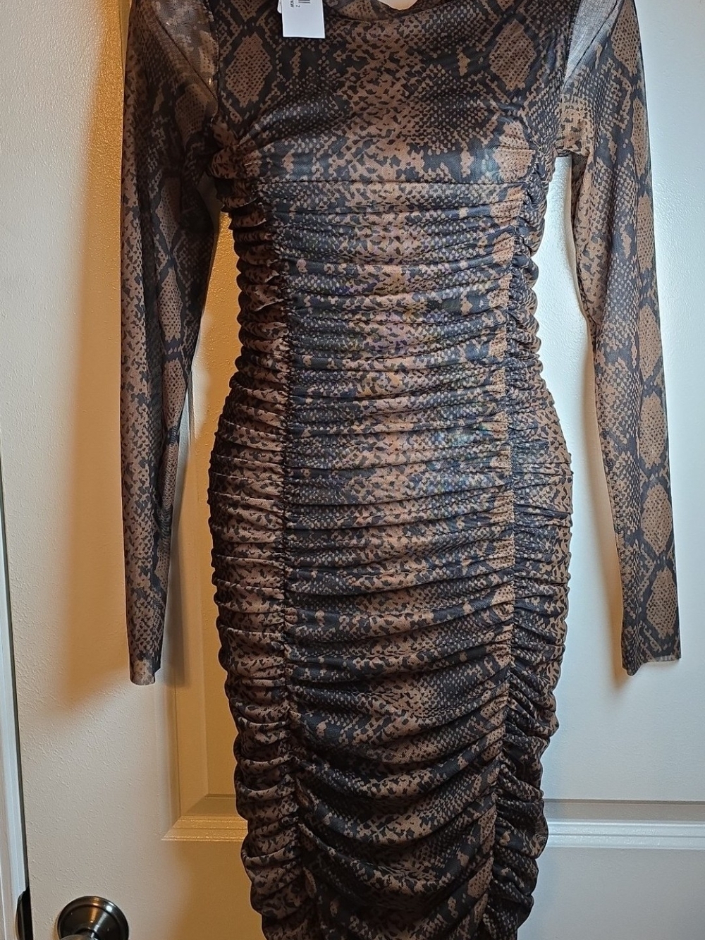 The Drop by Amazon Bodycon brown/black snake print sexy sheer dress